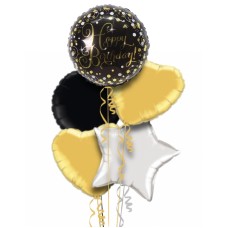 Black and Gold Sparkles Birthday Balloon Bouquet